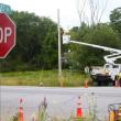 Crews repair damaged lines at the intersection of Route 1 and Nequasset Road. JOHN MAGUIRE/Wiscasset Newspaper