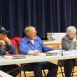 Chairman of the Woolwich Board of Selectmen David King, center, asked Kahrl to keep them apprised of the mowing work Kahrl has volunteered to the town. JOHN MAGUIRE/Wiscasset Newspaper