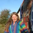 Rhonda Hamlin, pictured the morning after the October 16 earthquake, was in her Wiscasset home working on this Patriots quilt when she felt the quake's vibrations. SUSAN JOHNS/Wiscasset Newspaper