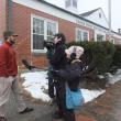 The NHK Television crew from Japan interviews Shawn Griffith of Boothbay in front of the Wiscasset Post Office March 1. JOHN MAGUIRE/Wiscasset Newspaper