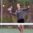 Hannah Welborn returns a serve in her doubles match. KATHY ONORATO/Wiscasset Newspaper
