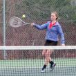 Hanna Foye gets Below: sees doubles action in Wiscasset’s match against Carrabec April 24. KATHY ONORATO/Wiscasset Newspaper 