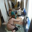 Lincoln Academy students work on the murals. Courtesy of Lincoln Academy
