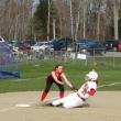 Heidi Pinkham puts a tag on Hall-Dale’s Emily Maynard on Monday, April 29. KATHY ONORATO/Wiscasset Newspaper
