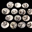 14 Greek silver AR hemiobol coins of Bactrian King Demetrius II (175-170 BCE) with standing Athena on the obverse.