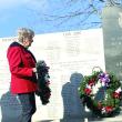 Sandra Winters of American Legion Post 54’s Auxiliary Unit places a wreath at the veterans wall in Wiscasset during Veterans Day ceremonies Nov. 11. SUSAN JOHNS/Wiscasset Newspaper 