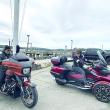 Harpswell’s Ron Gagne, left, on his 2023, “whiskey neat”-colored Harley Davidson, and wife Sue Gagne, on a Canada-made Can Am three-wheel motorcycle, back into parking spots on the Wiscasset waterfront Sept. 7. They planned to meet family and spend time in the area, including the Boothbay Region. SUSAN JOHNS/Wiscasset Newspaper 
