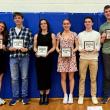 BRHS indoor track athletes and their awards. From left to right, Abbie Clark (Coach's Award), AJ Crocker (MVP), Rose Campbell (MVP), Karen Higgins (Most Improved), Cleyton Splaine (Coach's Award), and Neal Baldwin (Most Improved). Courtesy Leah Plummer 