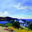 Keith Oehmig, "Island Houses," oil on board, 36" x 36" at Wiscasset Bay Gallery through June 25. Courtesy of the artist
