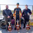 Wicked Good Outlaw Victory Lane, from left: James Osmond, Brody Whorff and Jamie Young. Jasen Dickey Photography