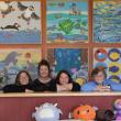 From left: Abi Iverson (Development Director); Senate President Mattie Daughtry, D-Brunswick; Jenn Caron (Executive Director); Priscilla Congdon (Founder); and Sen. Cameron Reny, D-Bristol; in front of murals inspired by children of previous years at Coastal Kids Preschool in Damariscotta. Courtesy photo
