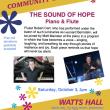 A colorful poster with information about the piano and flute concert. The text is transcribed in the body of this post.