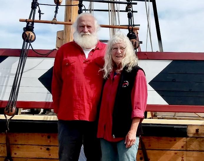 Rod Stevens and Allison Hepler pictured in front of the Virginia. The couple was named the recipients of Woolwich Historical Society’s 21st annual Distinguished Service Award. Courtesy photo