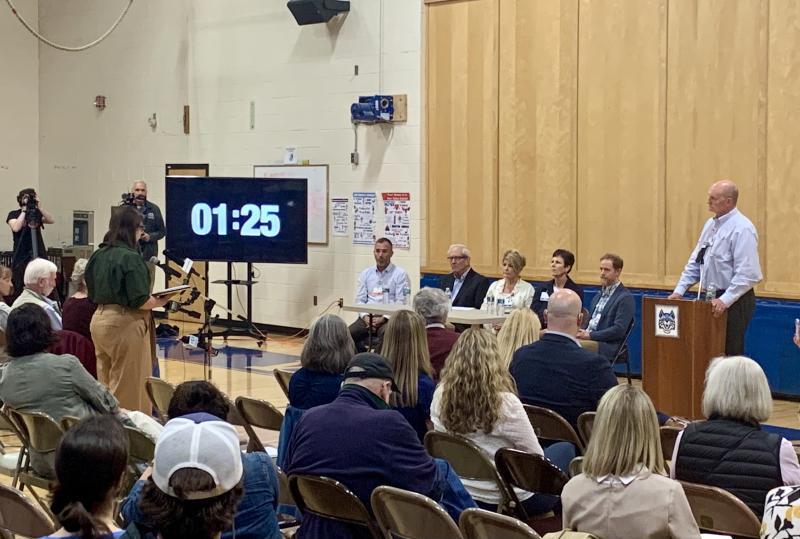 Residents from across the county speak out against the possible shuttering of Lincoln Hospital's labor and delivery services June 1. ISABELLE CURTIS/Boothbay Register