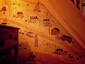 part of the second floor mural (a winter scene of our street)