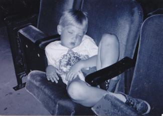 Jamie naps during Dolly rehearsal