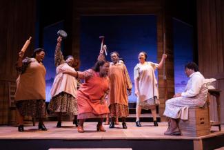 Photo Credit: Jared Morneau Photography
L-R: La’Nette Wallace* (Darlene), Tarra Conner Jones* (Jarene), Maiesha McQueen* (Sofia), Nyla Watson* (Doris), Mikayla Jane (Ensemble), Jaden Dominique (Celie) The Color Purple