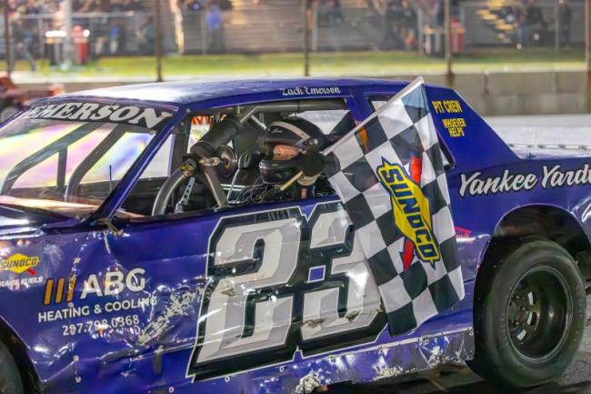 Zack Emerson stops on the front stretch after scoring the Strictly Street victory and 2025 division championship. Jasen Dickey photo