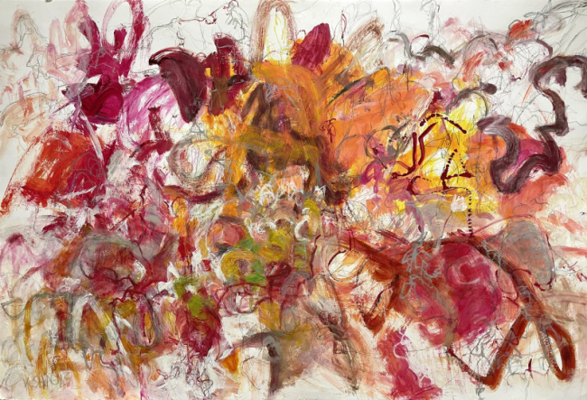 Kathryn Shagas, “Pulse of the Garden,” acrylic and drawing media on paper at the Maine Art Gallery, Wiscasset. Photo courtesy of the artist