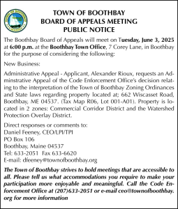 Town of Boothbay Board of Appeals Meeting 6-3-25