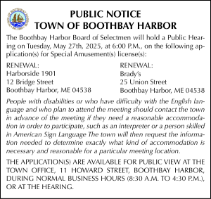 Town of Boothbay Harbor Public Hearing Special Amusement 5-27-25
