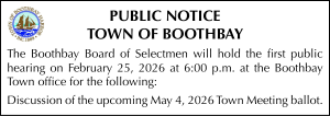 Town of Boothbay Public Hearing Town Meeting Ballot 2-25-26