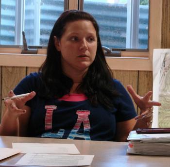Jessica Chubbuck, chairwoman of the Edgecomb Selectmen, and Selectman Stuart Smith (below) discuss a possible revaluation at the board's July 30 meeting. SUSAN JOHNS/Wiscasset Newspaper