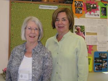 Emily Adler, left, and Carol Blake, co-presidents of the Garden Club of Wiscasset, prepare to call to order the first meeting of the 2012-2013 season. 