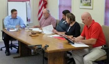 Facilitated by Jiim Chaousis, the new four-town board got off to a sound start at their first meeting on August 29 at Boothbay Town Hall. Pictured here, from left to right, Chaousis, Smith Climo, Chairman Chuck Cunningham, Valerie Augustine and Stuart Smith. JOHN EDWARDS/Boothbay Register