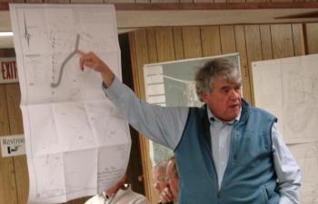 Consultant Karl Olson presents a plan for his client's Route 1 office, at a hearing the Edgecomb Planning Board held October 18. SUSAN JOHNS/Wiscasset Newspaper