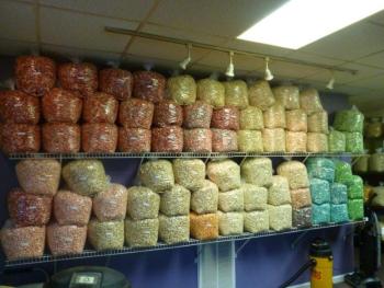 A wall of popcorn, ready to be bagged, labeled and sold to hungry customers. KATRINA CLARK/Boothbay Register