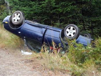 Jessica Carroll, 24, of Jefferson was able to get herself out of her vehicle, which rolled over on Monday morning. KATHY ONORATO/Wiscasset Newspaper