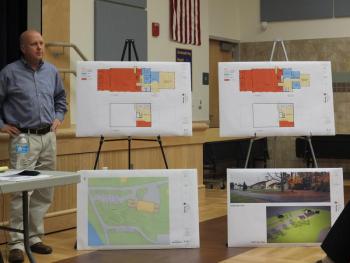 Architect David Matero presents two possible plans for an addition to the Woolwich Town Office during the Woolwich Board of Selectmen's meeting October 15. JOHN MAGUIRE/Wiscasset Newspaper