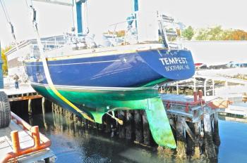 The Tempest was hauled out October 26 at Ocean Point Marina in East Boothbay in anticipation of Hurricane Sandy. The Marina was hauling out all the ships before the category one hurricane made landfall in United States. BEN BULKELEY/Boothbay Register