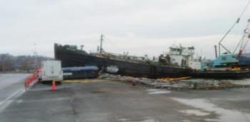 Wind and waves during Hurricane Sandy caused this vessel to wash up on a waterfront street on Staten Island during the storm. Courtesy of Brian Blethen Wind and waves during Hurricane Sandy caused this vessel to wash up on a waterfront street on Staten Island during the storm. Courtesy of Brian Blethen
