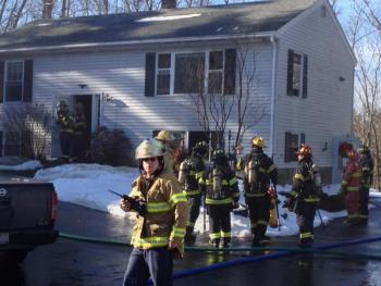 Edgecomb Fire Chief Roy Potter and members of the Edgecomb Fire Department at 593 Boothbay Road. RYAN LEIGHTON/Boothbay Register