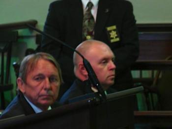 Gregory Vrooman, right, with his attorney Steven Peterson at his sentencing June 25. SUSAN JOHNS/Boothbay Register