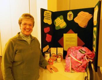 Feed Our Scholars representative Nancy Roby presents the backpack program to the Wiscasset Lions Club at its meeting Wednesday evening. CHARLOTTE BOYNTON/Wiscasset Newspaper