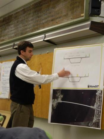 Maine Department of Transportation Program Manager Nate Benoit outlined for the Wiscasset selectmen, February 19, the state’s plan to repair the Donald E. Davey Bridge. CHARLOTTE BOYNTON/Wiscasset Newspaper