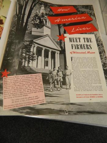 A page from the February 1942 issue of the Ladies Home Journal in which the article “Meet the Farmers of Wiscasset, Me” told the story about the lives of the Farmer family in 1942. In the photo, the Farmer family is walking in front of the Congregational Church at the Wiscasset Common. CHARLOTTE BOYNTON/Wiscasset Newspaper A page from the February 1942 issue of the Ladies Home Journal in which the article “Meet the Farmers of Wiscasset, Me” told the story about the lives of the Farmer family in 1942. In the photo, the Farmer family is walking in front of the Congregational Church at the Wiscasset Common. CHARLOTTE BOYNTON/Wiscasset Newspaper