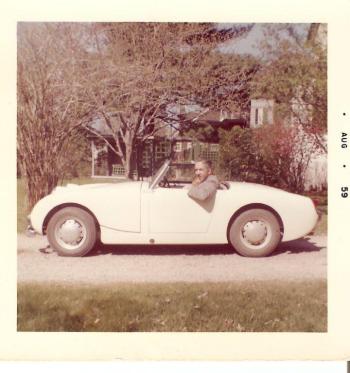 Dr. John Andrews in his Austin Healey Sprite in 1959. Courtesy of Rupe Neily