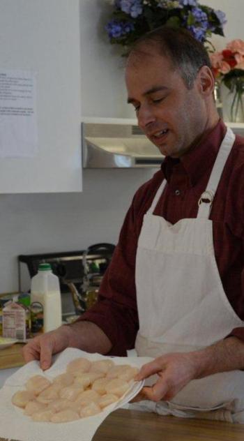 Chef Peter Varns demonstrates his culinary skills for the Organ Society/Belles of the First Congregational Church of Wiscasset on March 6. Courtesy of Jackie Lowell, First Congregational Church