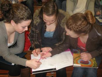 Brianna Goud, Heidi Pinkham and Megan Corson learn about real life expenses at the Financial Fitness Fair held at Wiscasset High School March 6. Below: Juniors Abby Dunn, left, and Hannah Campbell work to figure out their future "financial fitness" using the materials and information provided by Maine's Credit Unions. Courtesy of Wiscasset High School Brianna Goud, Heidi Pinkham and Megan Corson learn about real life expenses at the Financial Fitness Fair held at Wiscasset High School March 6. Courtesy of Wiscasset High School