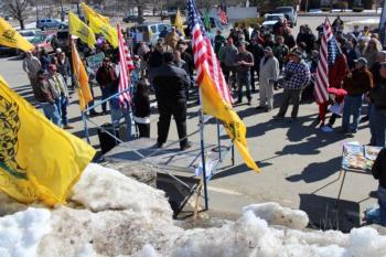 Maine Gun Rights Coalition supporters gather to protest changes in Maine’s concealed weapons permit laws. Courtesy of Jessica Beckwith