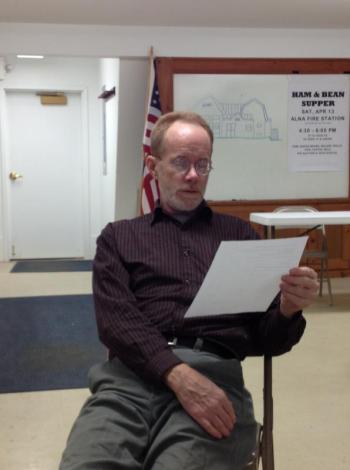 Alna town meeting moderator Chris Cooper announces election results March 15 at the fire station. SUSAN JOHNS/Wiscasset Newspaper
