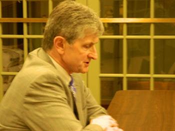 Attorney Bryan Dench tells Wiscasset selectmen at their meeting March 5 that the town has obtained an $846,263 default judgment against Mason Station for back taxes. CHARLOTTE BOYNTON/Wiscasset Newspaper