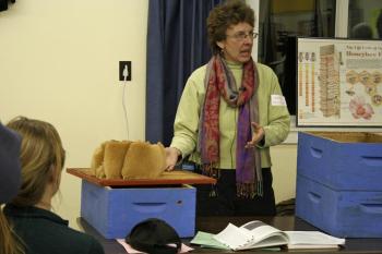 Knox-Lincoln Beekeepers Club member Jane Dunstan is one of a number of honeybee enthusiasts currently teaching nearly 50 new potential beekeepers in the Midcoast at this year's Bee School in Thomaston. Courtesy of John Webster Knox-Lincoln Beekeepers Club member Jane Dunstan is one of a number of honeybee enthusiasts currently teaching nearly 50 new potential beekeepers in the Midcoast at this year's Bee School in Thomaston. Courtesy of John Webster