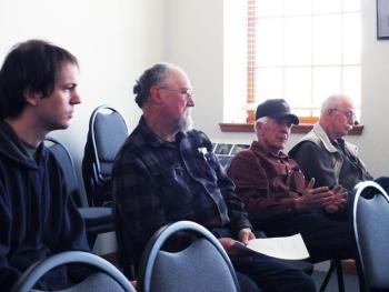 Mike Witte, third from left, is an Animal Damage Control Agent with the Maine Department of Inland Fisheries and Wildlife. He works with Bristol Animal Control Officer Kyle Emerson, left. JOHN MAGUIRE/Wiscasset Newspaper