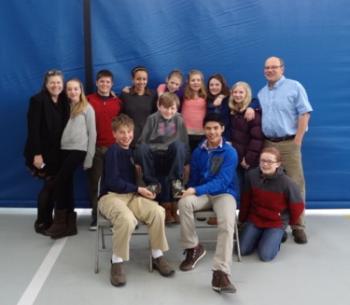 The team includes, front row, left to right, Nicholas Miaoulis, Tristam Sanborn, Xander Bartone, and Charlotte Collins; back row, left to right: Math teacher Katie Rittershaus, Claire Dauge-Roth, Wallace Jackson, Amelia Genus, Payton Sullivan, Teagan Guenther, Sophia Stafford, Emily Sanborn and coach Alex Dauge-Roth. Courtesy of Center for Teaching and Learning The team includes, front row, left to right, Nicholas Miaoulis, Tristam Sanborn, Xander Bartone, and Charlotte Collins; back row, left to right: Math teacher Katie Rittershaus, Claire Dauge-Roth, Wallace Jackson, Amelia Genus, Payton Sullivan, Teagan Guenther, Sophia Stafford, Emily Sanborn and coach Alex Dauge-Roth. Courtesy of Center for Teaching and Learning