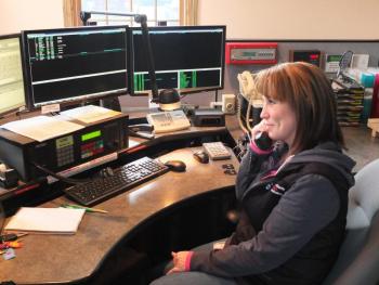 Melissa McKusic is a dispatcher at Lincoln County Communications Center in Wiscasset. JOHN MAGUIRE/Wiscasset Newspaper